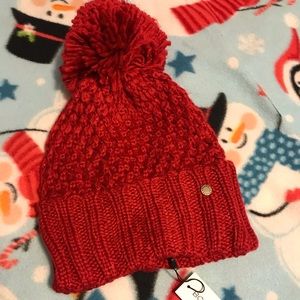 NWT BCBGGeneration red sparkle pompon beanie hat
